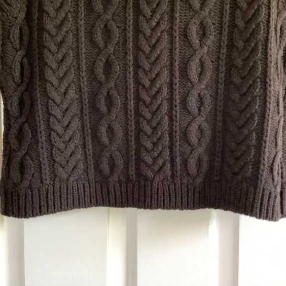 Ralph Lauren Sweater V Neck Vest Cable Knit Toggle Closure Brown Lambswool SZ M
