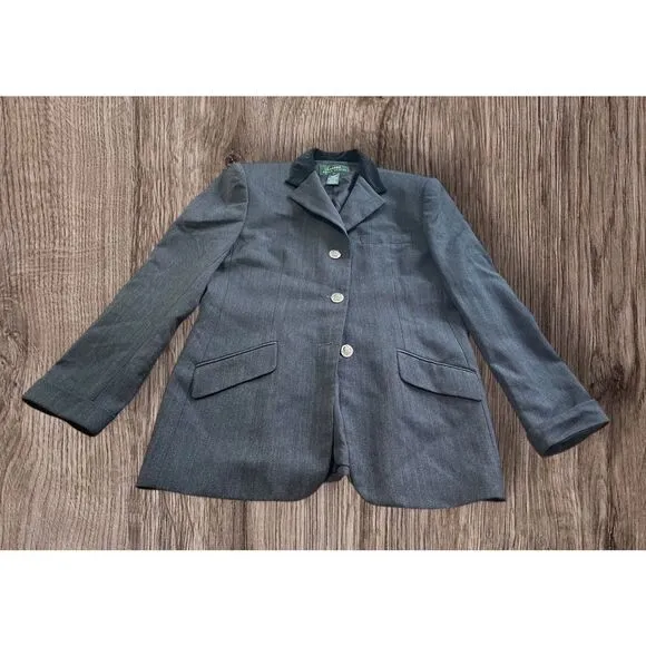 Ralph Lauren Wool Blazer Jacket Womens Size 12 Gray Herringbone