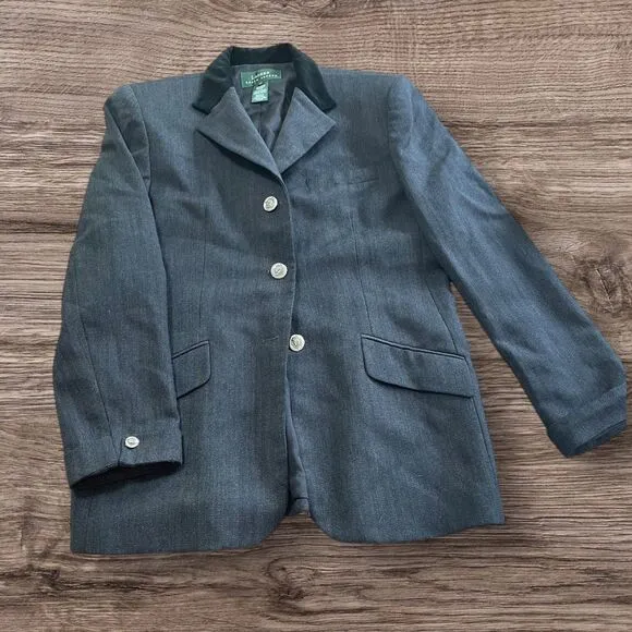Ralph Lauren Wool Blazer Jacket Womens Size 12 Gray Herringbone