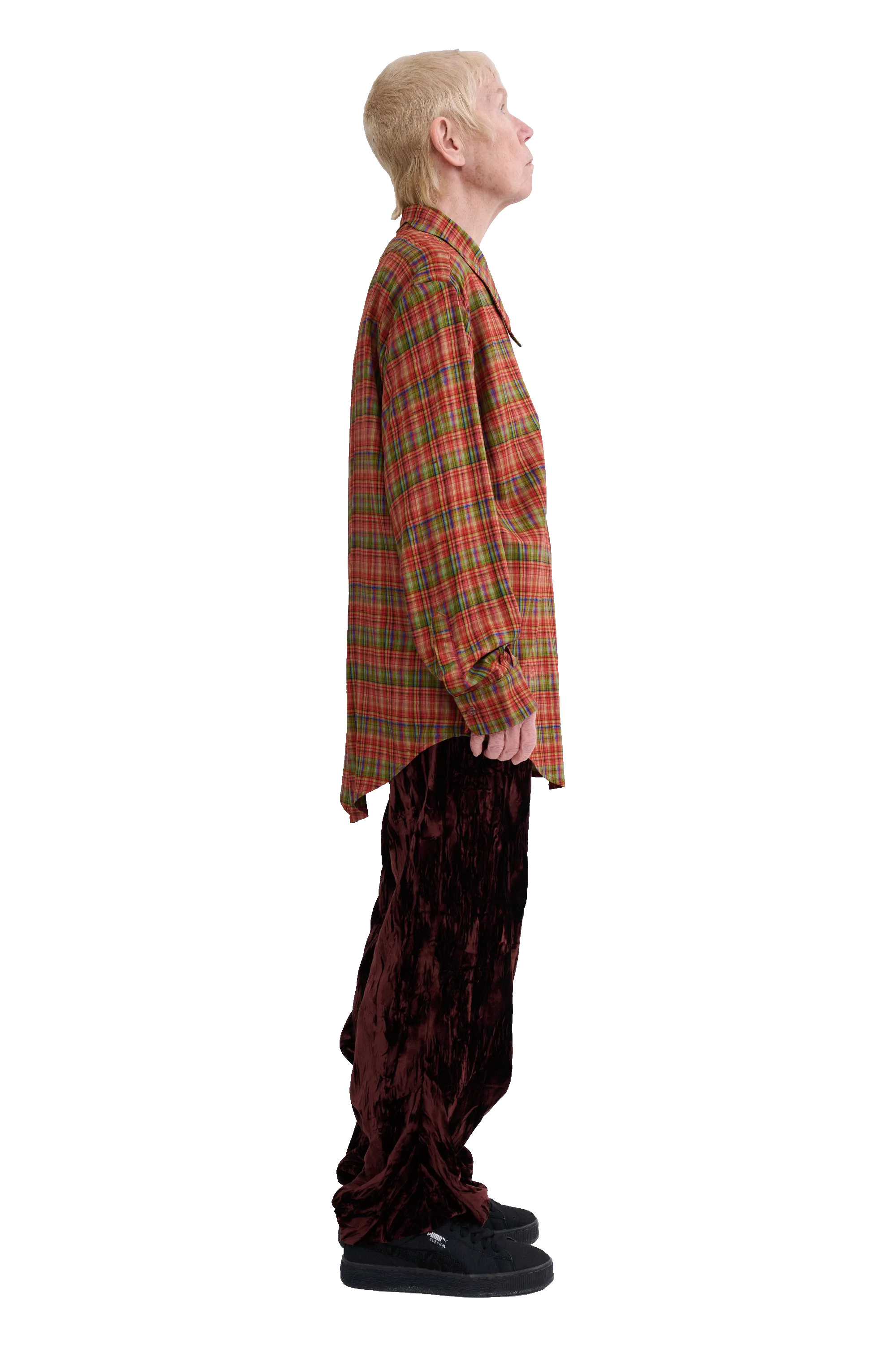 RED PLAID BAT BUTTON UP