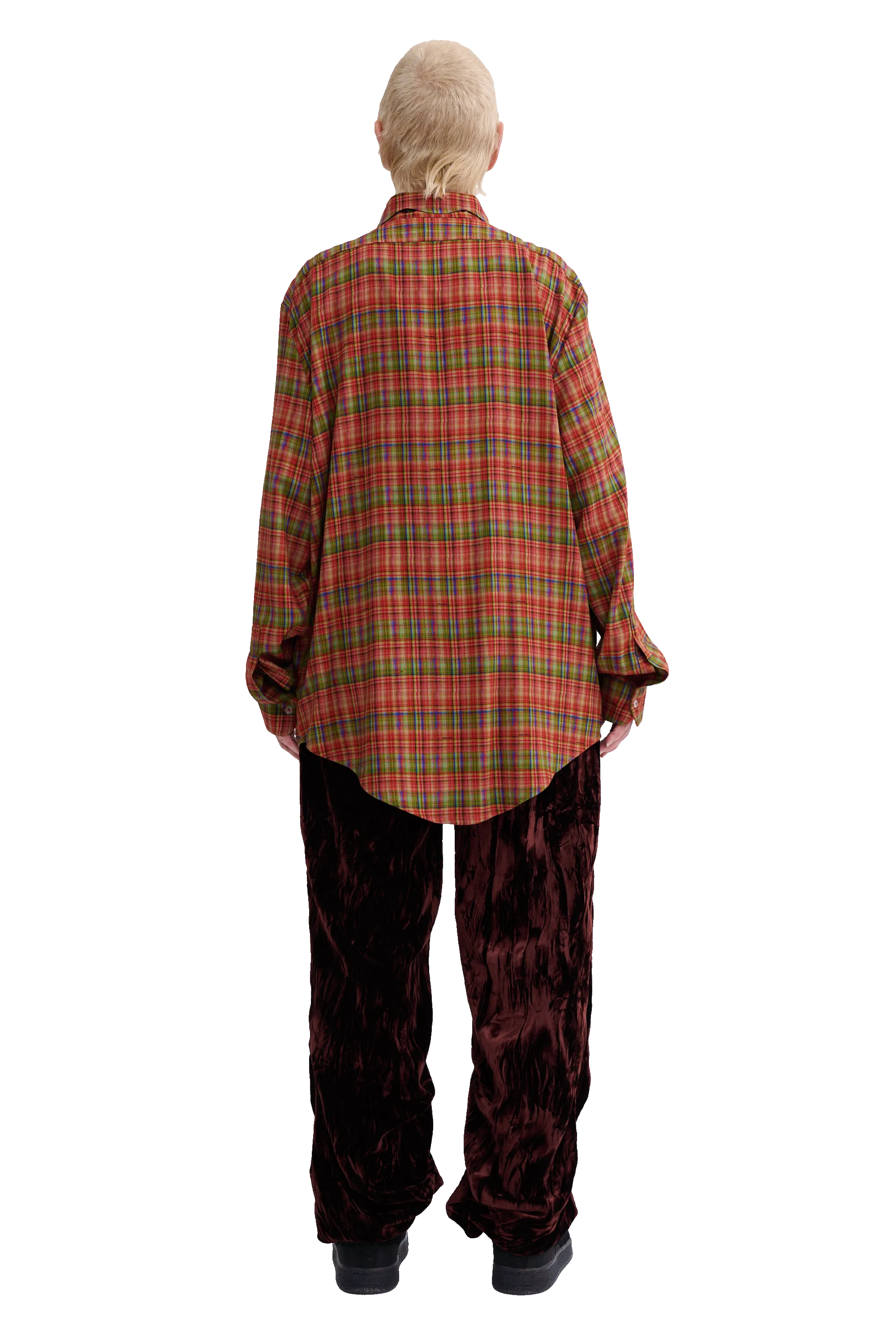 RED PLAID BAT BUTTON UP