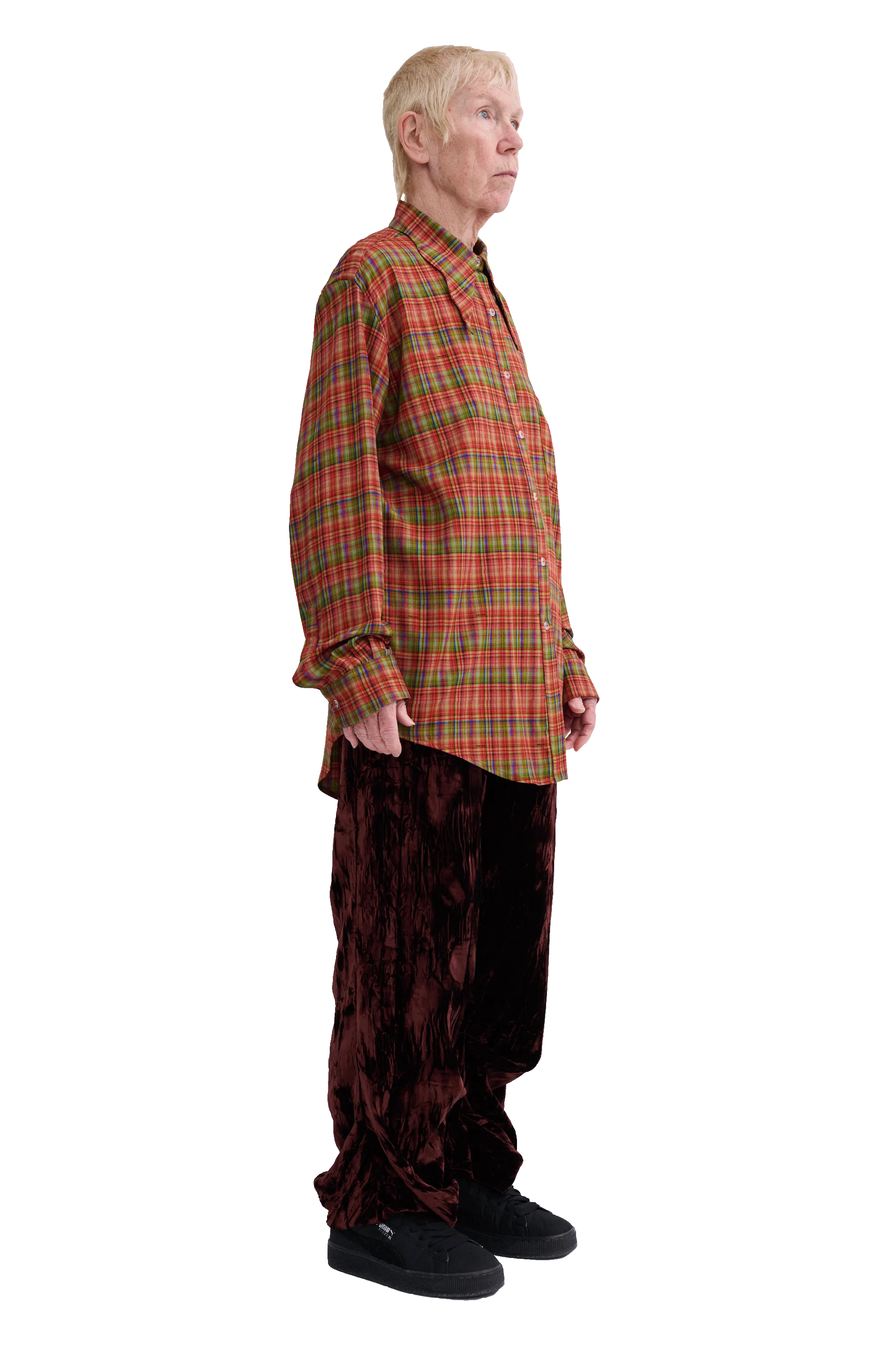 RED PLAID BAT BUTTON UP