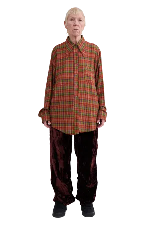 RED PLAID BAT BUTTON UP
