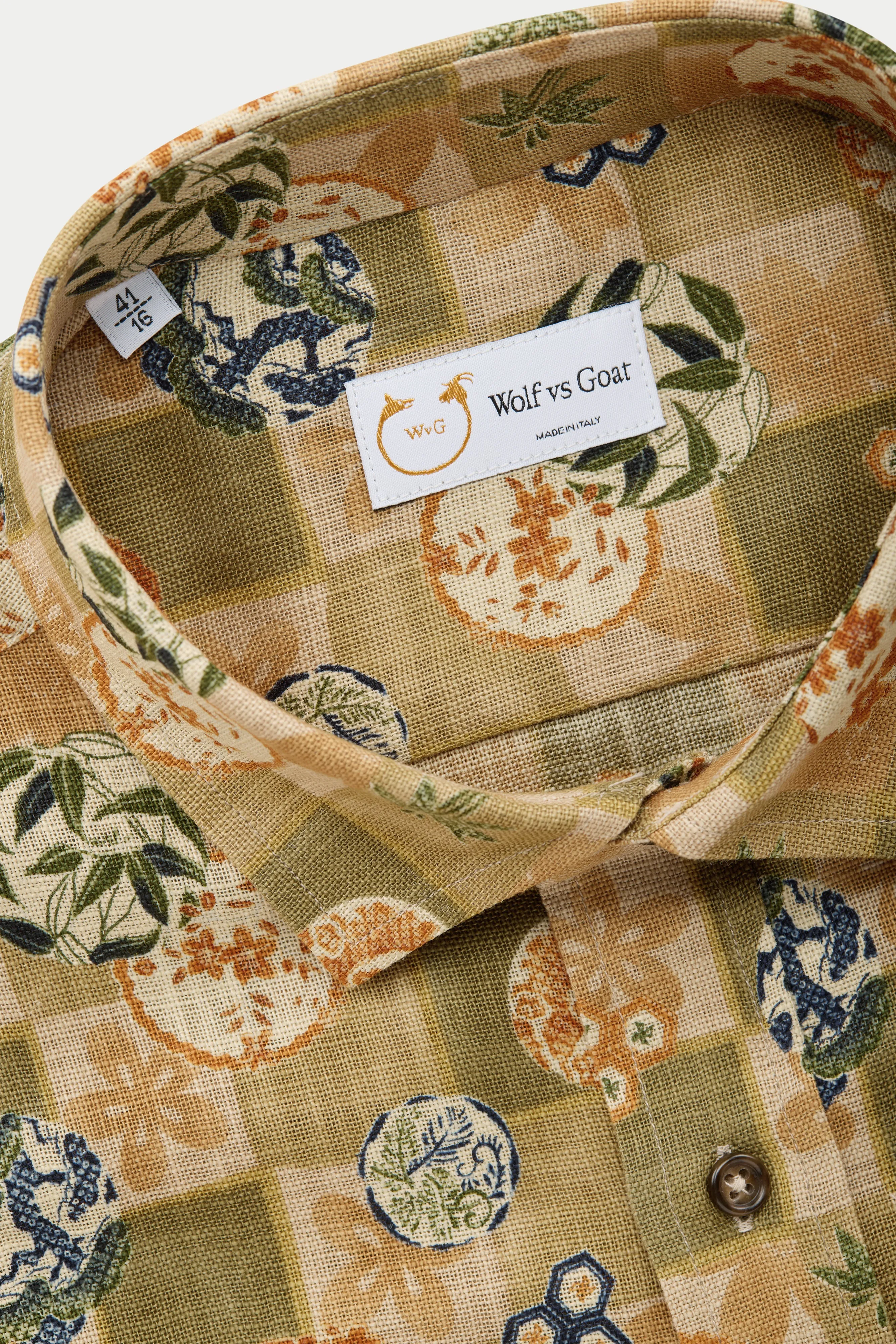 Regular Short Sleeve Cotton Shirt Green Patchwork