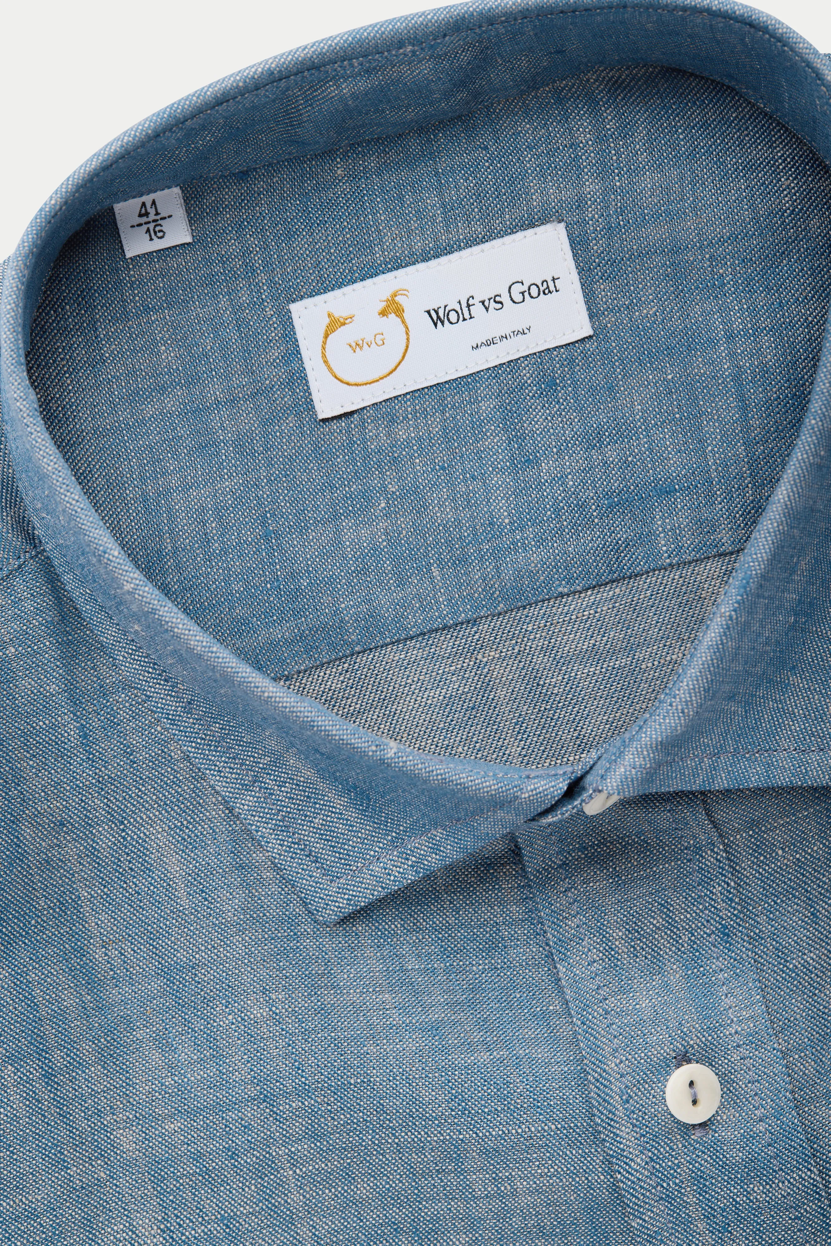 Regular Short Sleeve Linen Shirt Chambray Blue