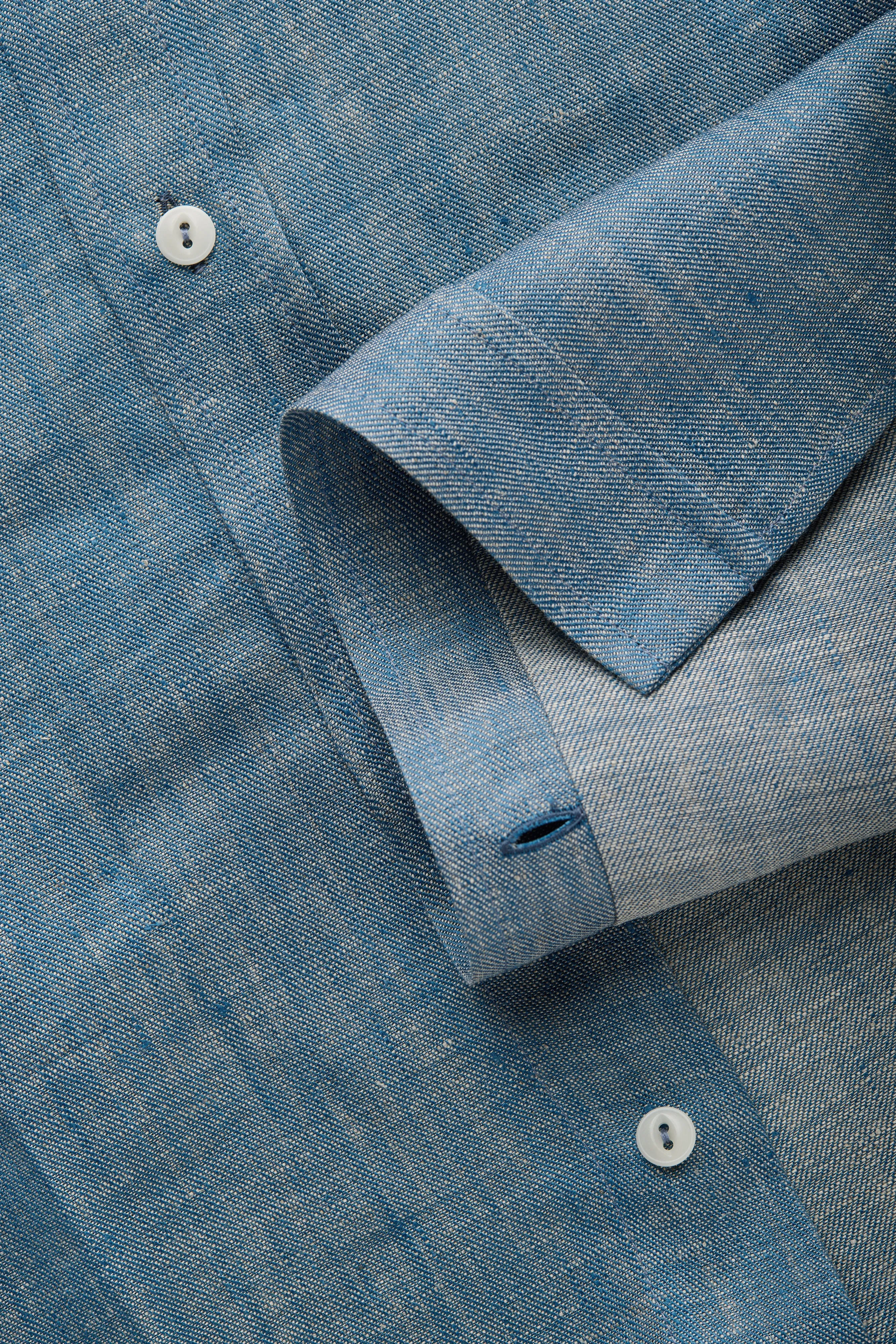 Regular Short Sleeve Linen Shirt Chambray Blue