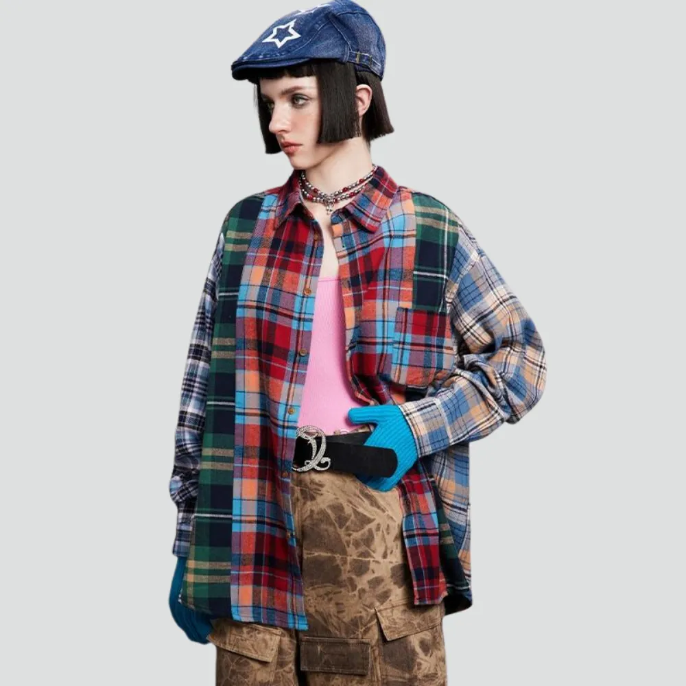Retro Stitching Plaid Long Sleeves Shirt