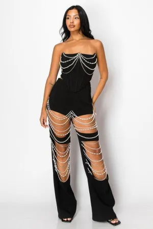 RHINESTONE PERAL CORSET AND CUTUP JEAN SET