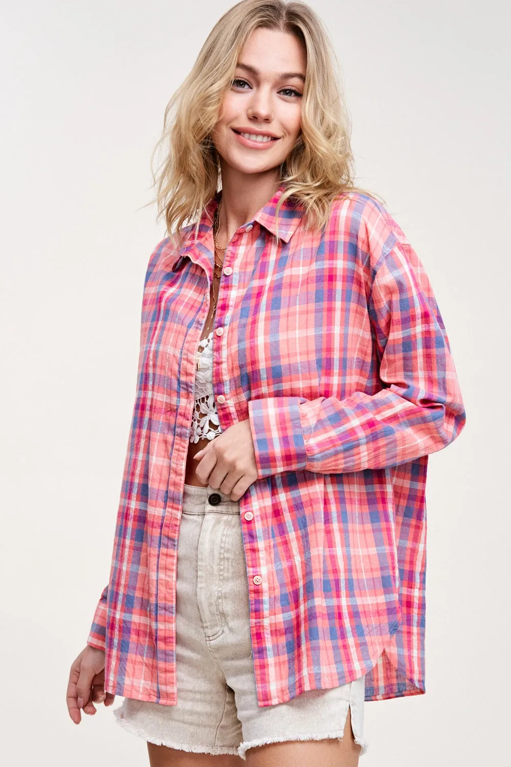 Riley Spring Plaid Button Down | Pink