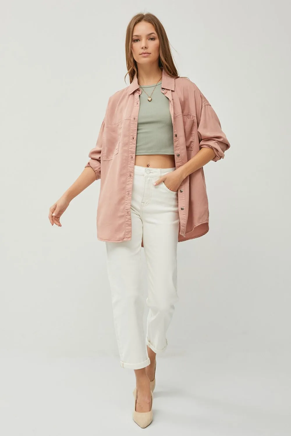 RISEN Button Up Long Sleeve Denim Shirt