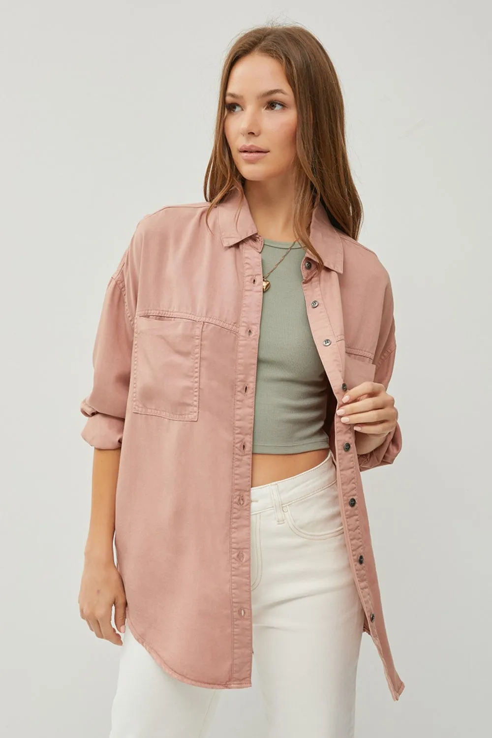 RISEN Button Up Long Sleeve Denim Shirt