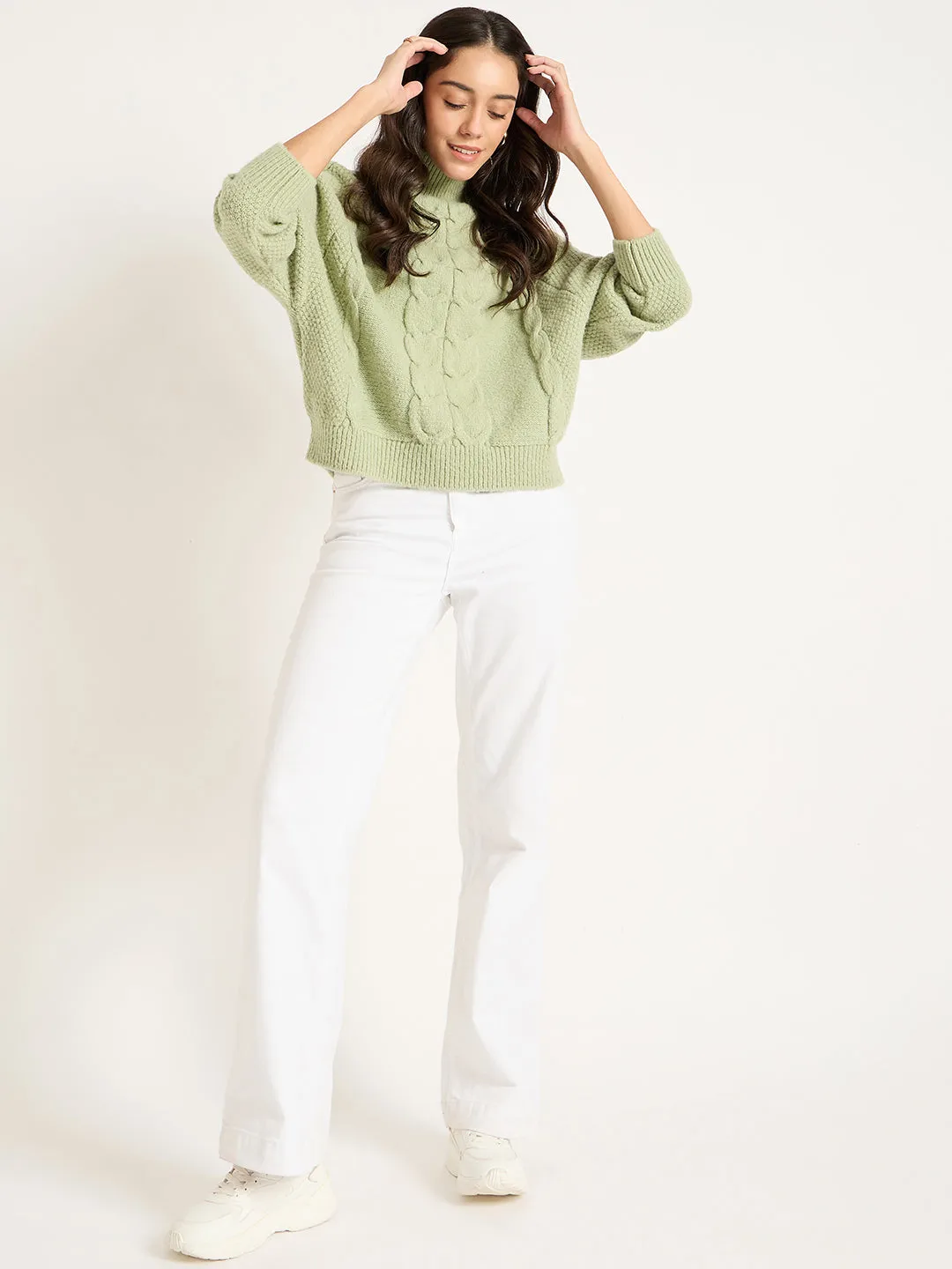 Sage Green Cable Knit Sweater