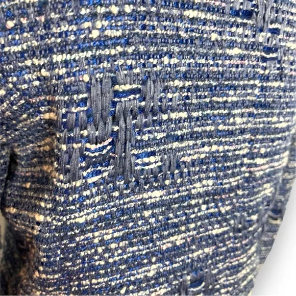 SANDRO Blue Fringe Tweed Distressed Lined Hook Up Jacket Top Size 36