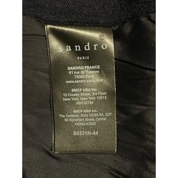 SANDRO PARIS Womens Navy Split Back Scoop Neck Cashmere Wool Sweater Sz 2 Medium