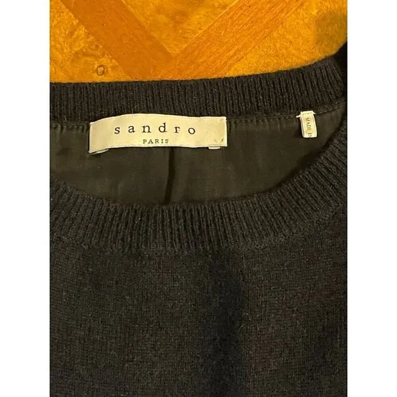 SANDRO PARIS Womens Navy Split Back Scoop Neck Cashmere Wool Sweater Sz 2 Medium