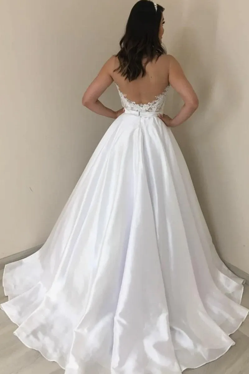 Satin Bride Backless Wedding Dress with Lace Strapless Corset