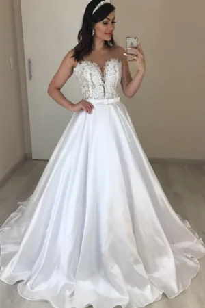 Satin Bride Backless Wedding Dress with Lace Strapless Corset