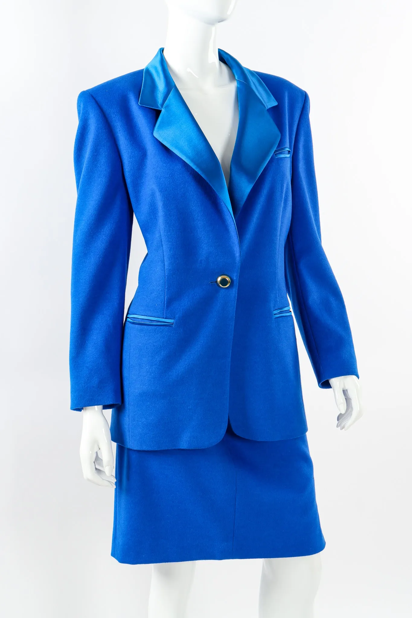 Satin Contrast Blazer & Skirt Set