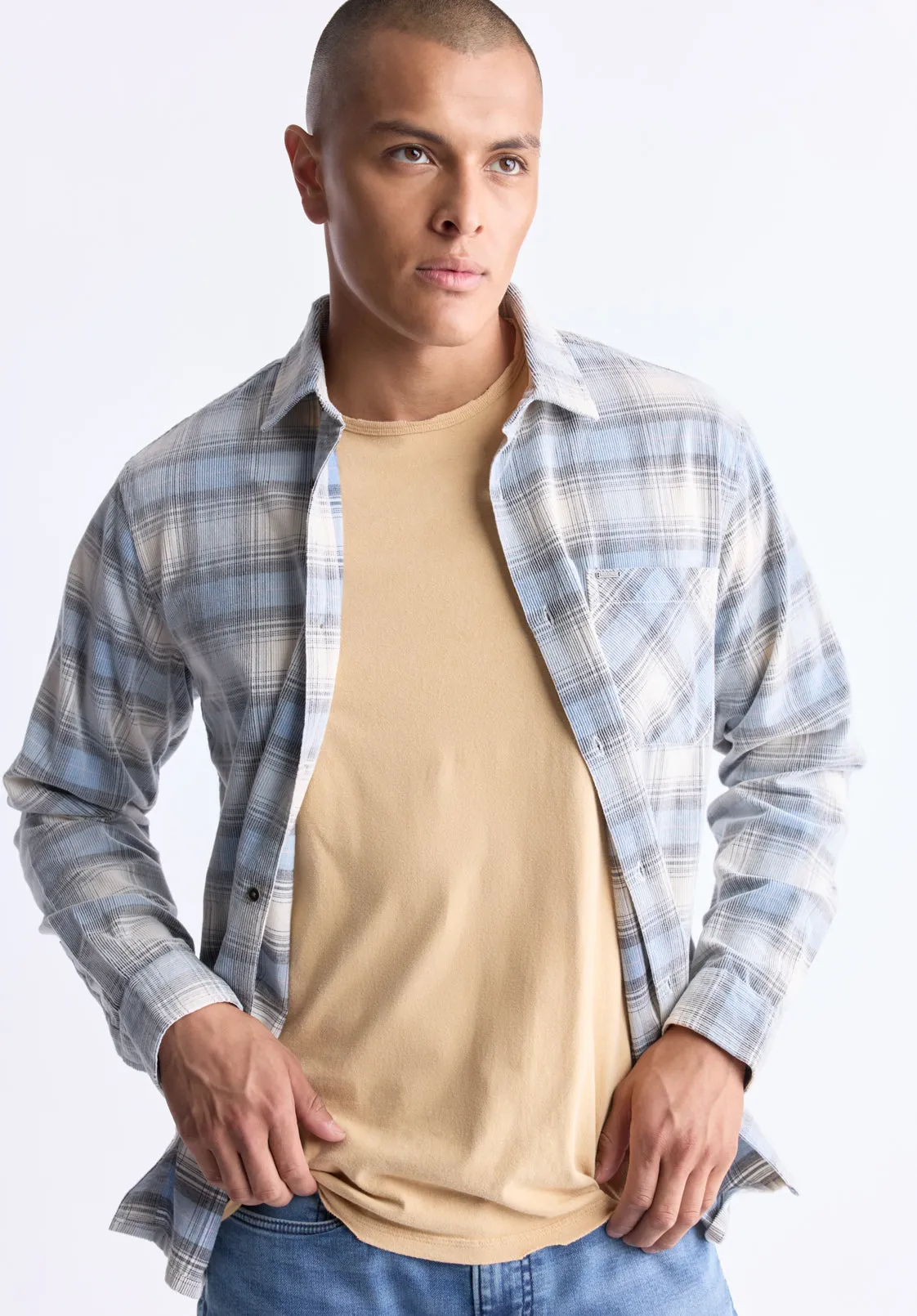Satro Men's Plaid Button-Up Shirt, Blue - BM24498