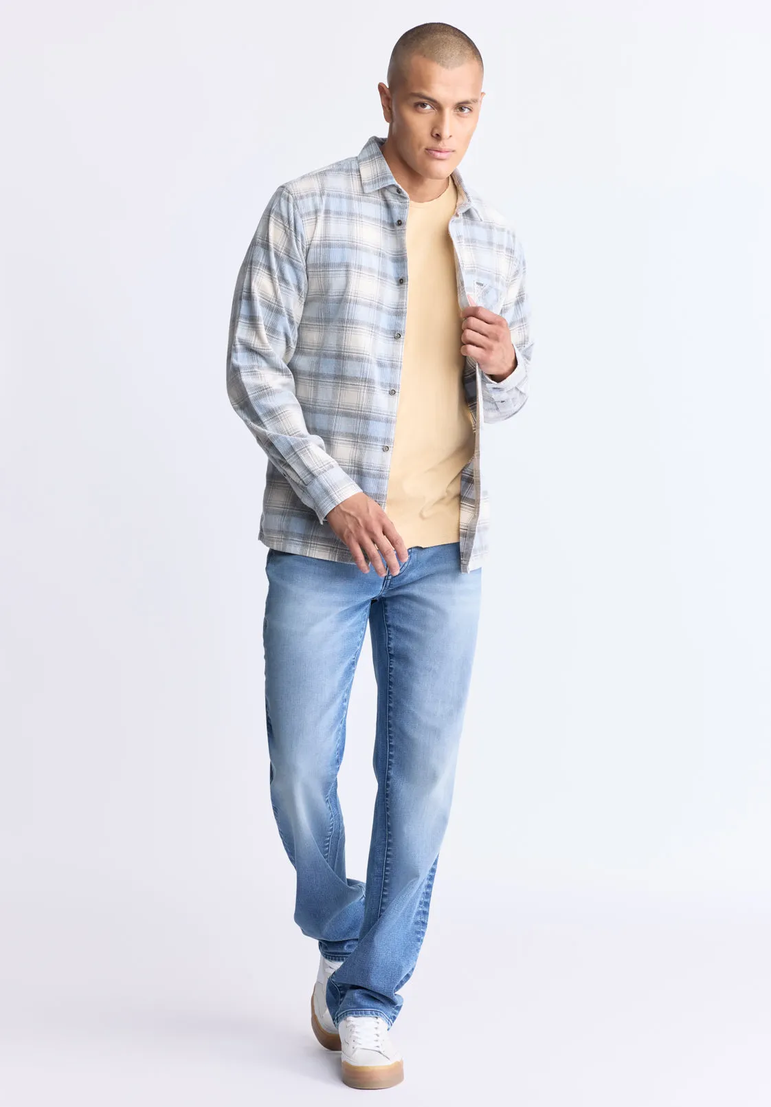 Satro Men's Plaid Button-Up Shirt, Blue - BM24498