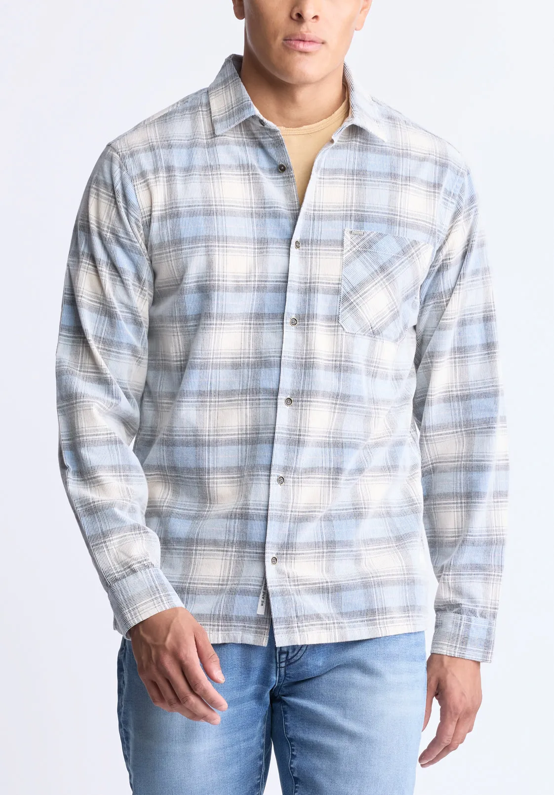 Satro Men's Plaid Button-Up Shirt, Blue - BM24498