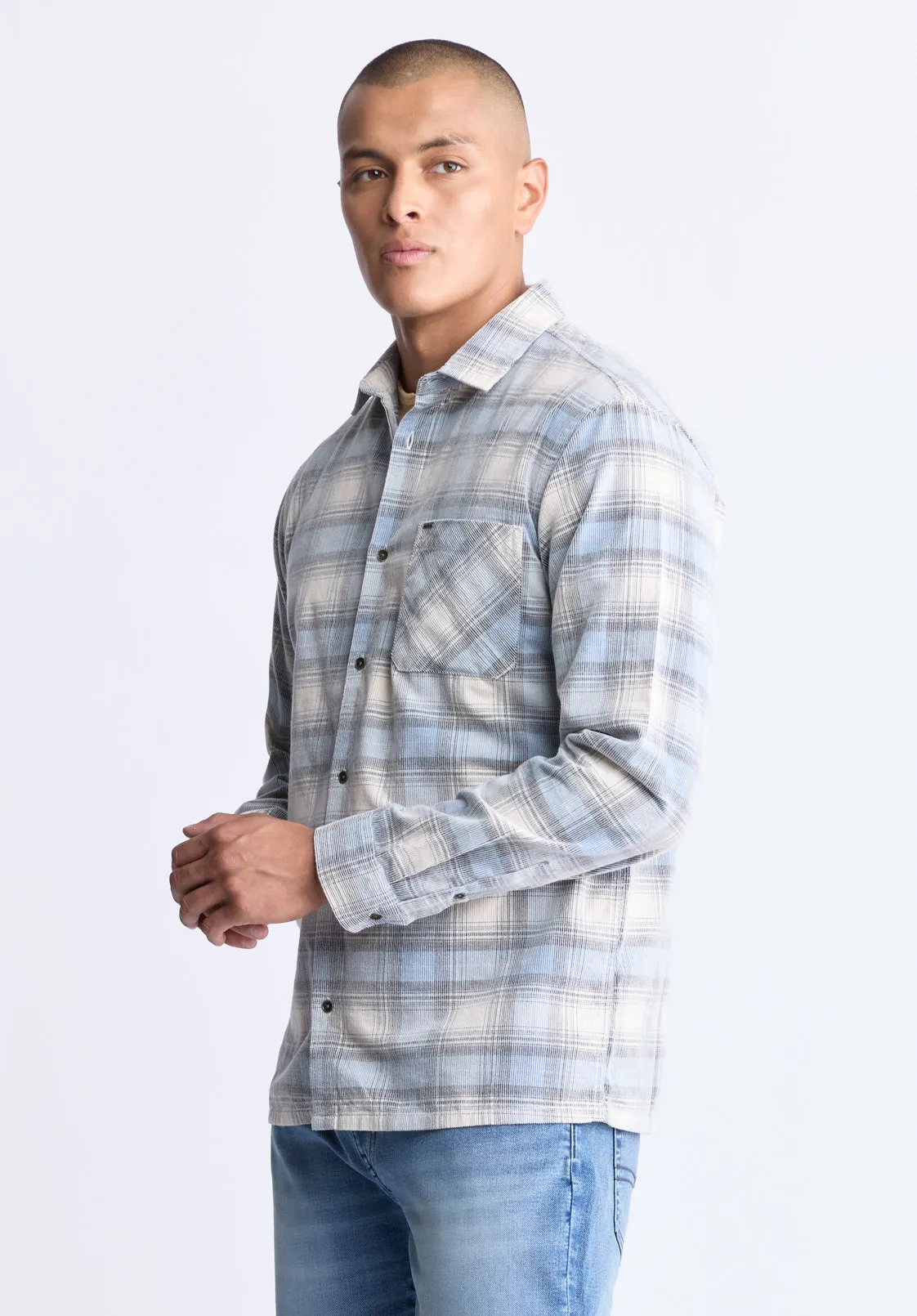 Satro Men's Plaid Button-Up Shirt, Blue - BM24498