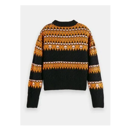 Scotch &amp; Soda Amsterdam Wool Blend Cable Knit Fair Isle Sweater Black Sky