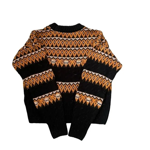 Scotch &amp; Soda Amsterdam Wool Blend Cable Knit Fair Isle Sweater Black Sky