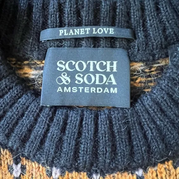 Scotch &amp; Soda Amsterdam Wool Blend Cable Knit Fair Isle Sweater Black Sky