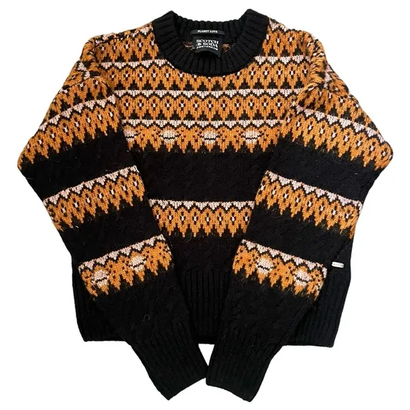 Scotch &amp; Soda Amsterdam Wool Blend Cable Knit Fair Isle Sweater Black Sky