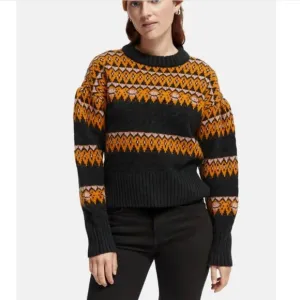 Scotch &amp; Soda Amsterdam Wool Blend Cable Knit Fair Isle Sweater Black Sky