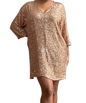 Shimmering Nights Champaign Sequin Shirt Dress