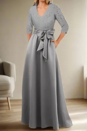 Shirt Collar A-Line Gray Formal Wedding Guest Dress
