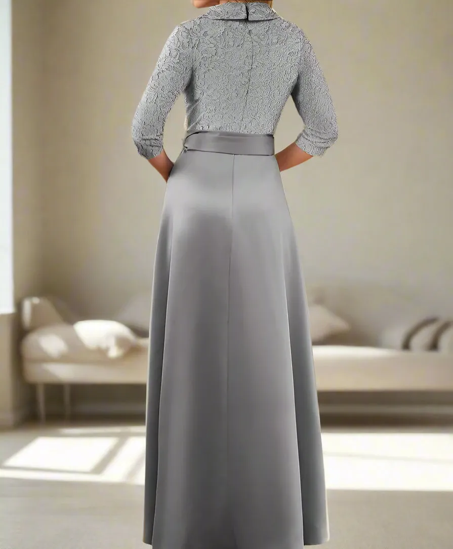 Shirt Collar A-Line Gray Formal Wedding Guest Dress