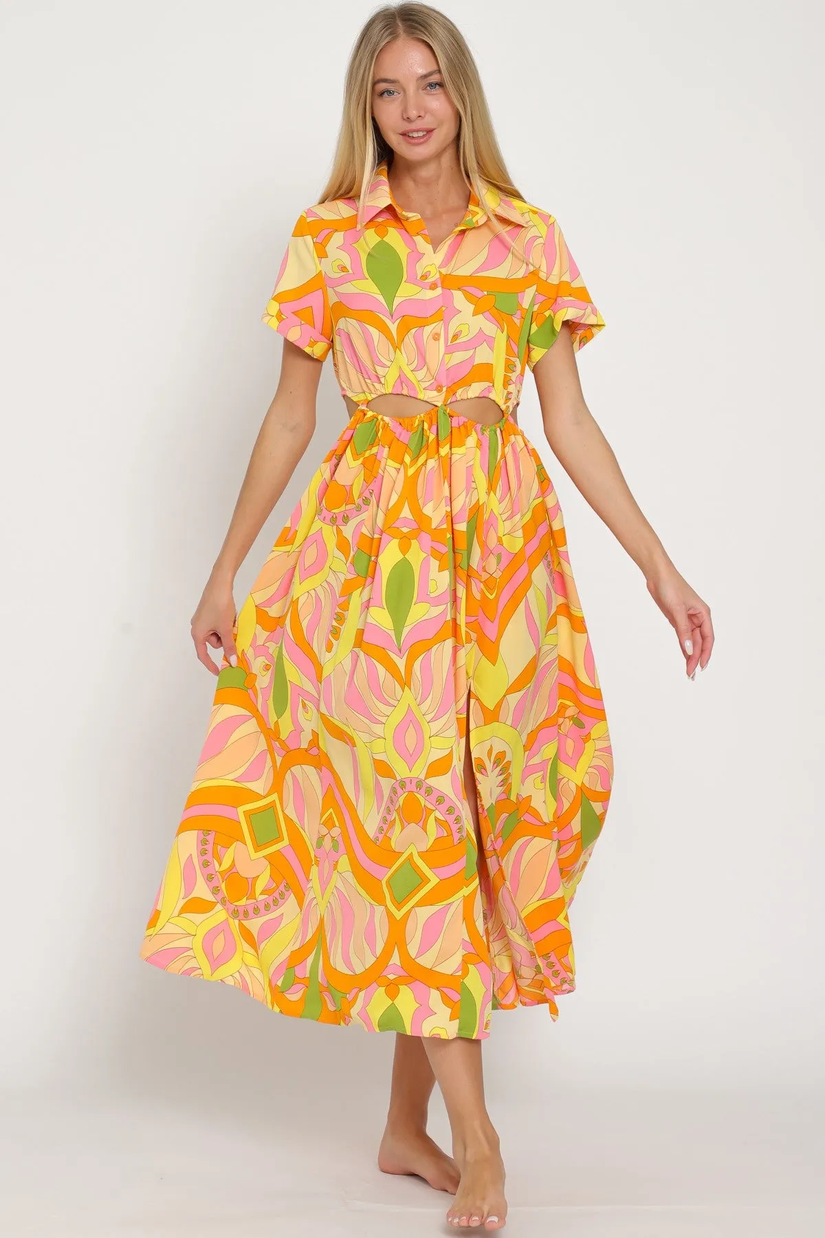 Shirt yellow/tangerine print dress