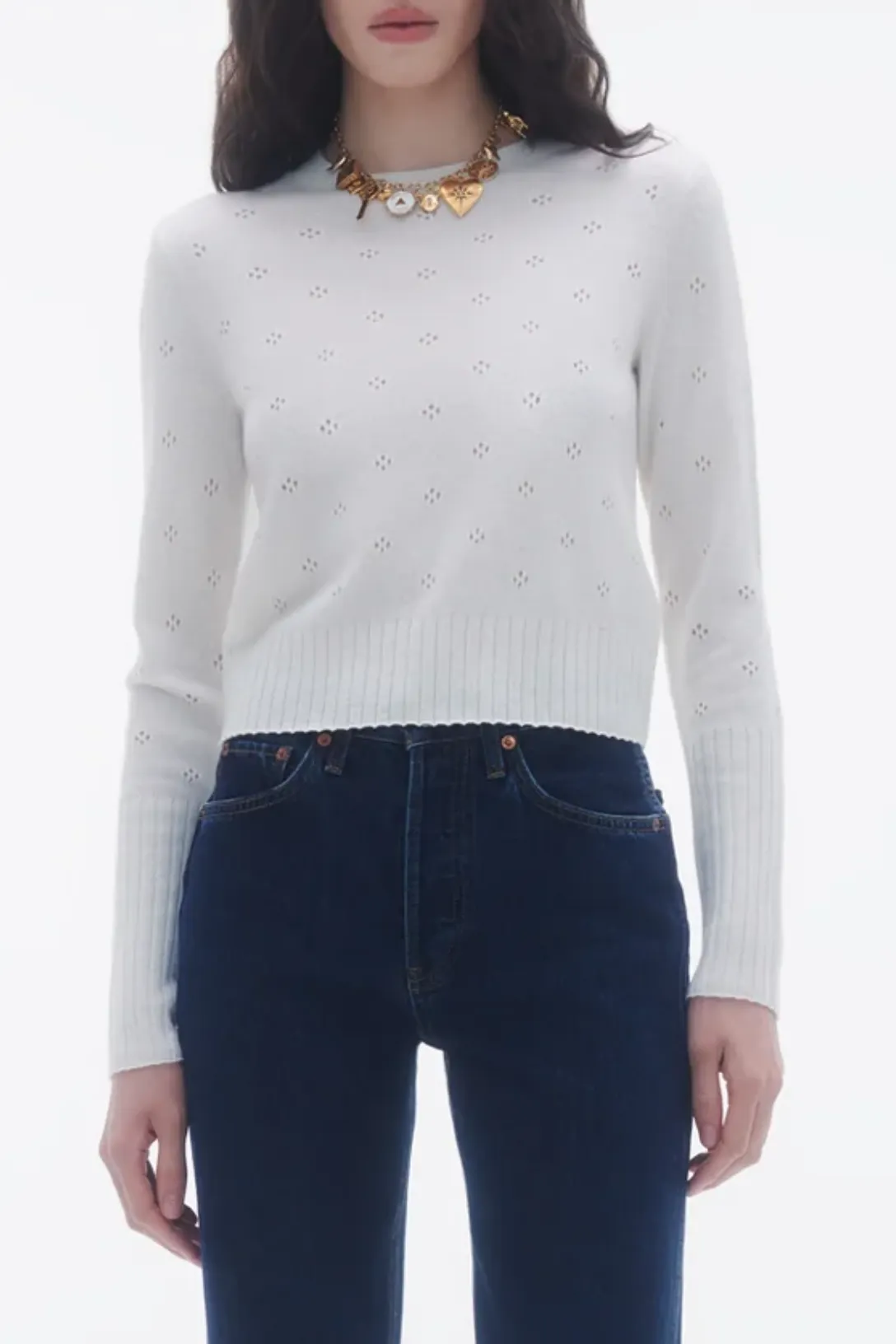 Shrunken Pointelle Crew | Cream