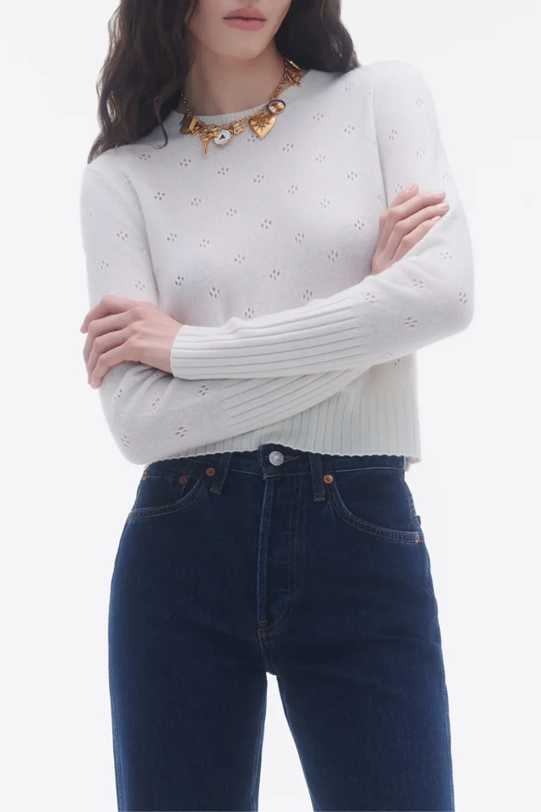 Shrunken Pointelle Crew | Cream