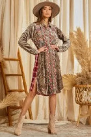 SJ Embroidered Shirt Dress with Plaid