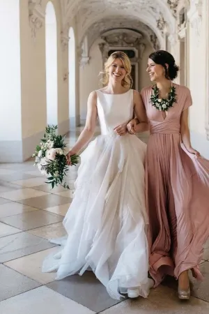 Sleeveless Graden Bridal Dress with Ruffles Tulle Skirt