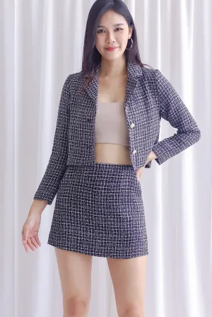 Smith Tweed Crop Blazer In Black Plaids