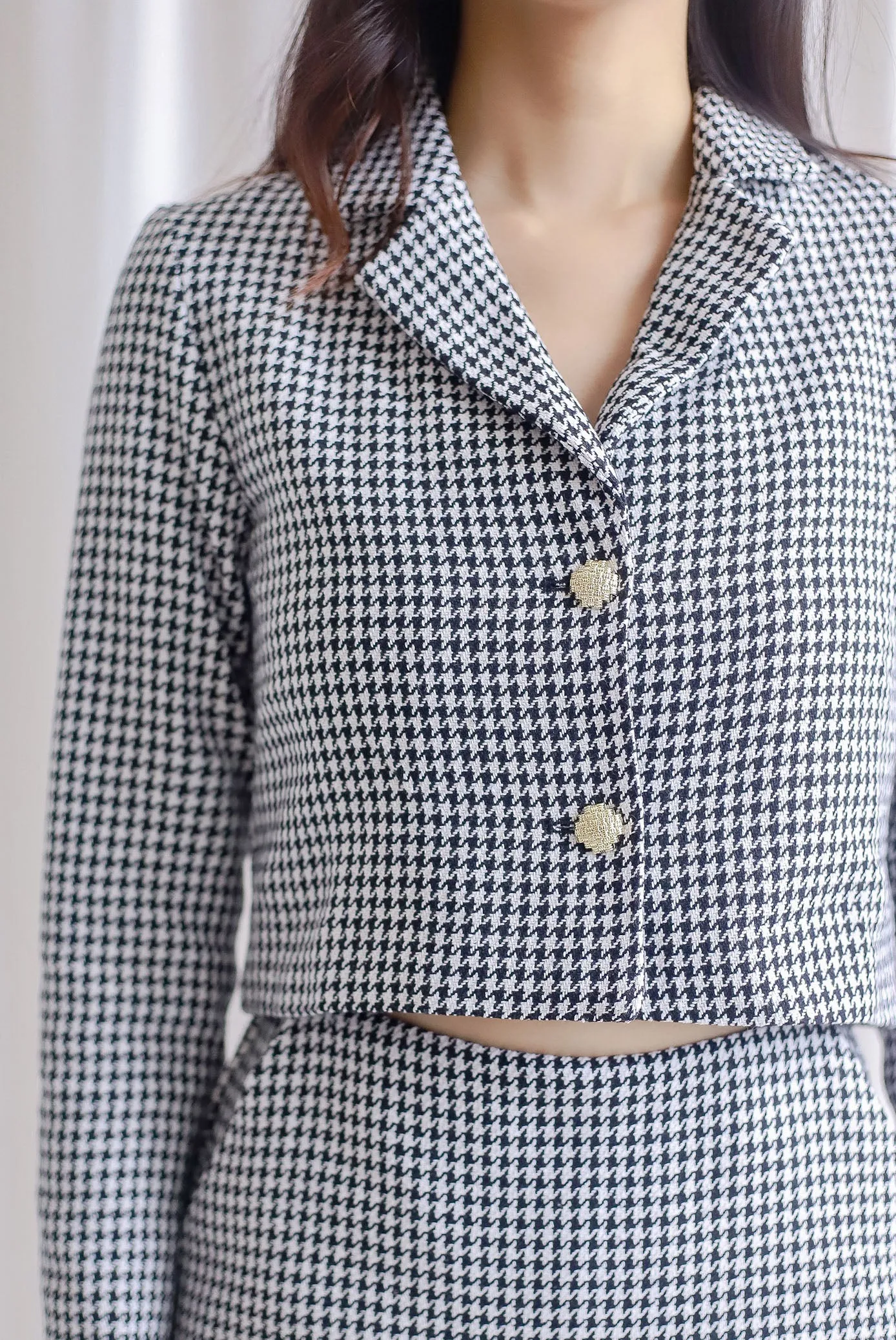 Smith Tweed Crop Blazer In Houndstooth