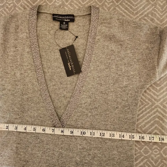 Sofia Cashmere Neiman Marcus Diamond V Neck Sweater Gray Color Size S Women