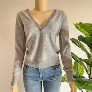 Sofia Cashmere Neiman Marcus Diamond V Neck Sweater Gray Color Size S Women