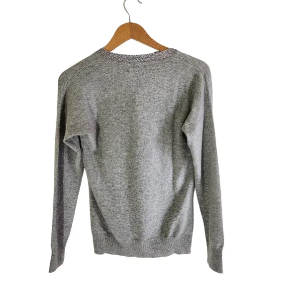 Sofia Cashmere Neiman Marcus Diamond V Neck Sweater Gray Color Size S Women