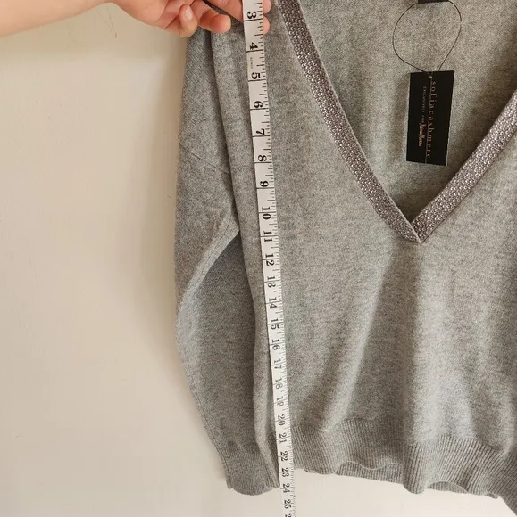 Sofia Cashmere Neiman Marcus Diamond V Neck Sweater Gray Color Size S Women