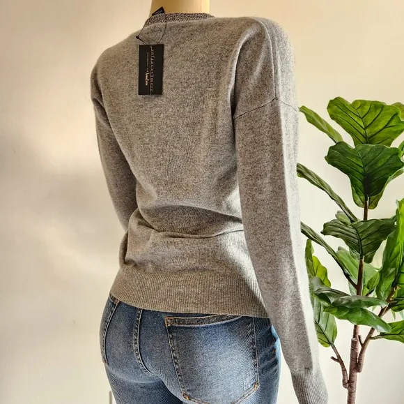 Sofia Cashmere Neiman Marcus Diamond V Neck Sweater Gray Color Size S Women
