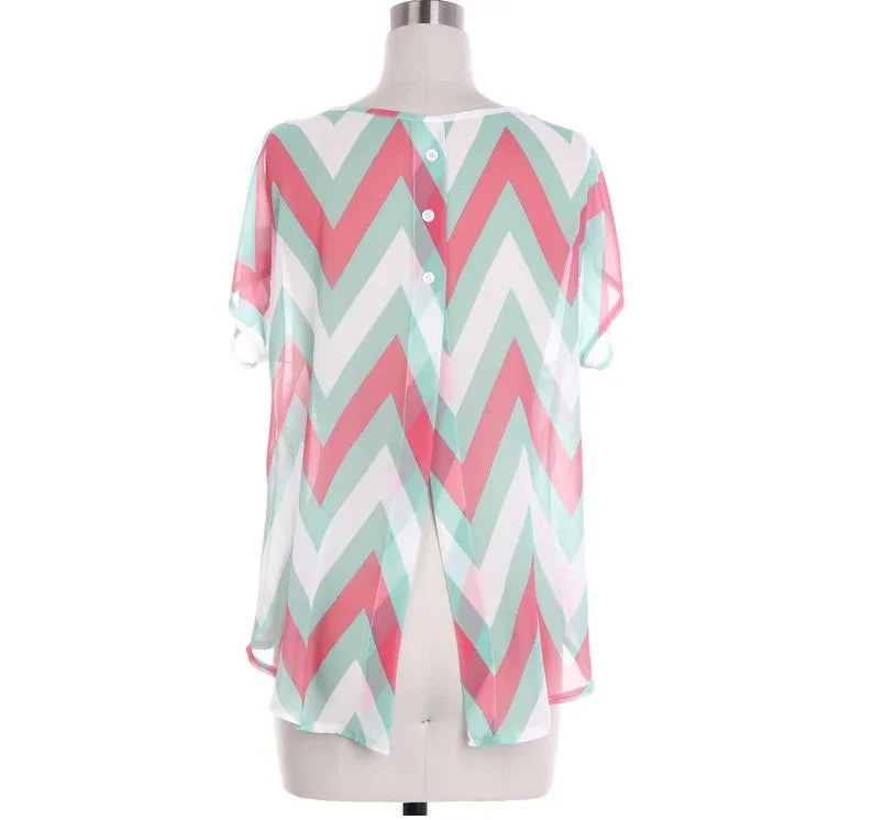 Soft Chevron Shirt With Back Buttons