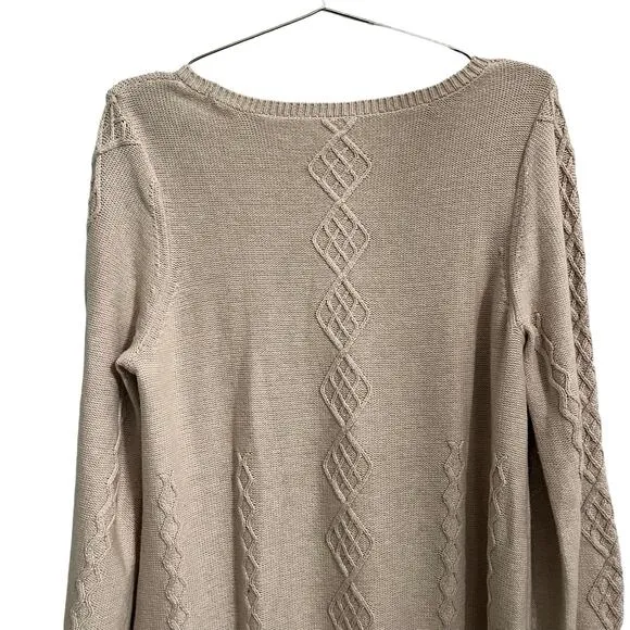 Soft Surroundings Reza Diamond Lattice 3/4 Flare Sleeve Sweater Beige L