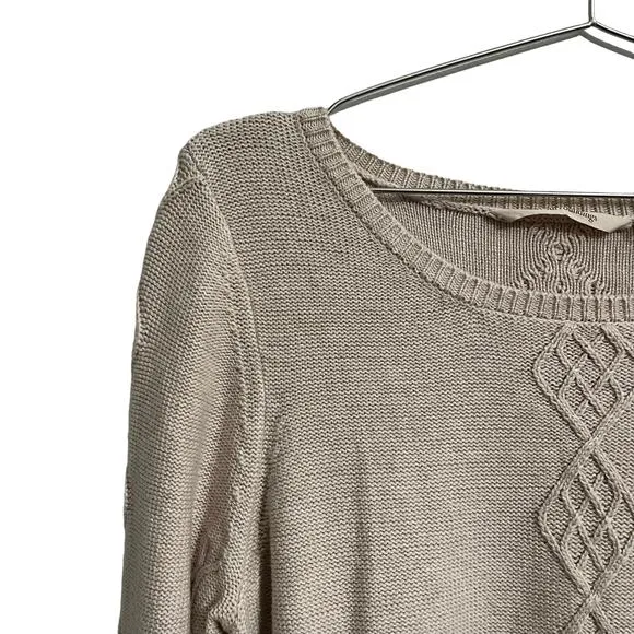 Soft Surroundings Reza Diamond Lattice 3/4 Flare Sleeve Sweater Beige L