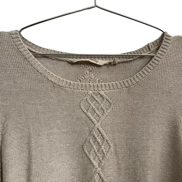 Soft Surroundings Reza Diamond Lattice 3/4 Flare Sleeve Sweater Beige L
